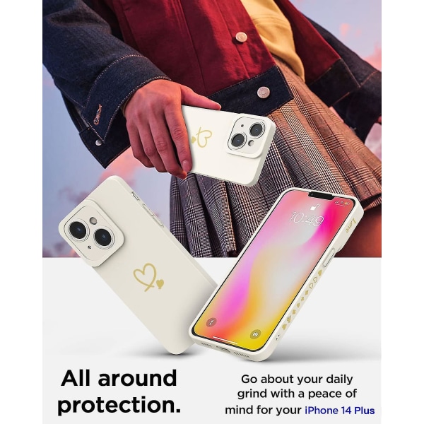 Iphone 14 Plus-deksel Silikonhjerteside 6,7 tommer, hvit