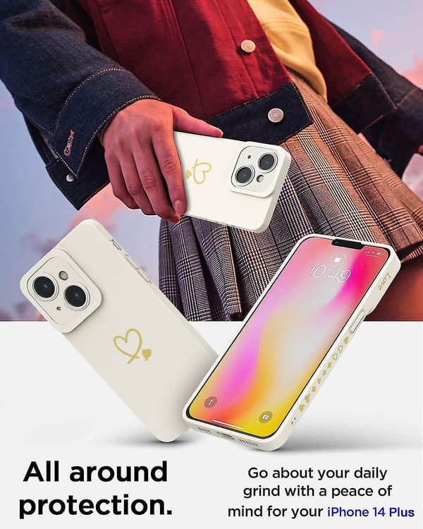 iPhone 14 Plus Silikondeksel Hjerte Side 6,7 Tommer, Hvit