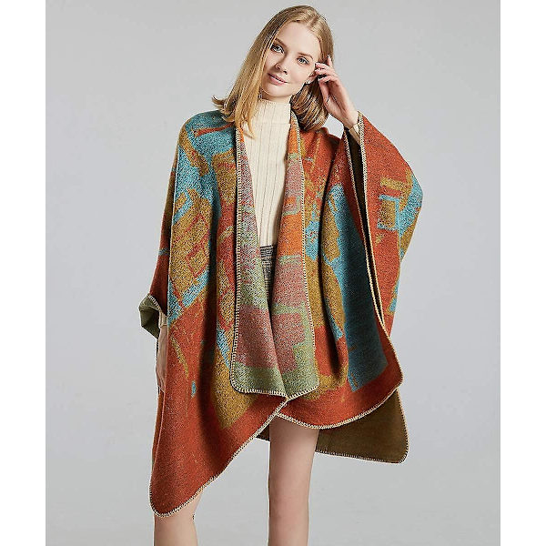 Vinter Sweater Shawls Kvinders Åben Front Poncho Kappe Wraps