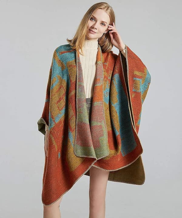 Vintergensere Sjal Kvinner Åpen Front Poncho Kappe Wraps