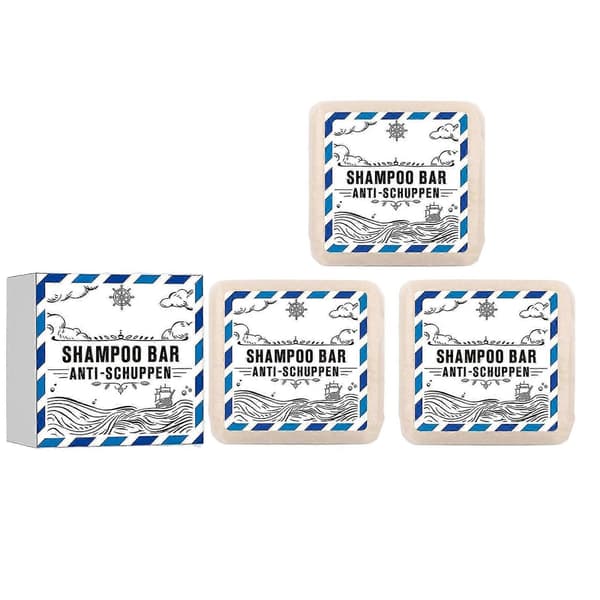 3X Solid Anti-Skæl Shampoo - Solid Shampoo Mænd & Kvinder - 3-i-1 Brusebadssæbe Mænd til Hår, Ansigt, Krop - Vegansk