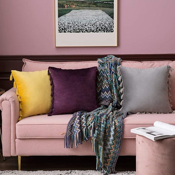 Pakke med 2 fløjlsbløde ensfarvede dekorative pudebetræk med kvaster Boho pudebetræk til Valentinsdag Sofa Seng 50x50cm Grå grey 50*50cm