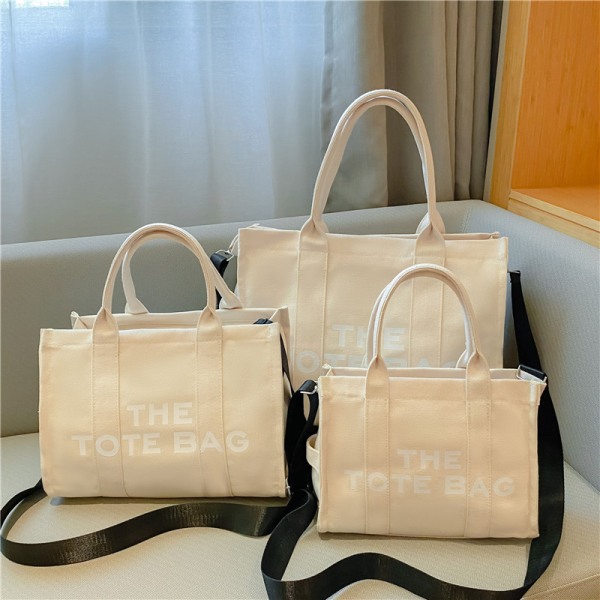 Dame Canvas Tote Bag Casual Canvas Messenger Bag Skulderveske White 41*32*18cm