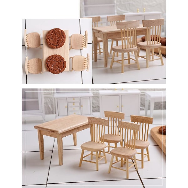 1/12 træ dukkehus møbler af bord og stole sæt, miniature dukkehus tilbehør til spisestue
