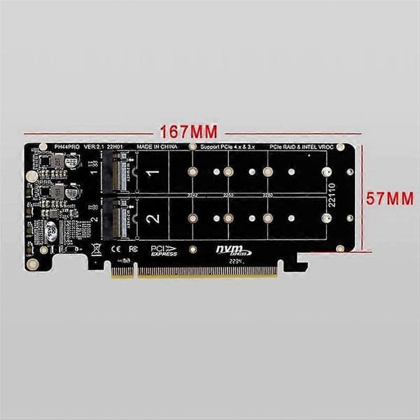 PCIE 4.0 Dual-Disk PCIeX16 till M.2 M-Key NVME SSD-expansionskort, stöder 4 NVMe M.2 M Key 2280 SSD