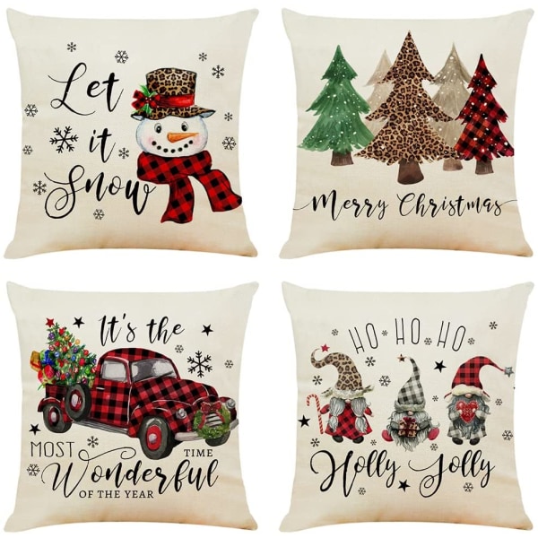4 tyynynpäällisen set maalaismaisilla joulukoristeilla