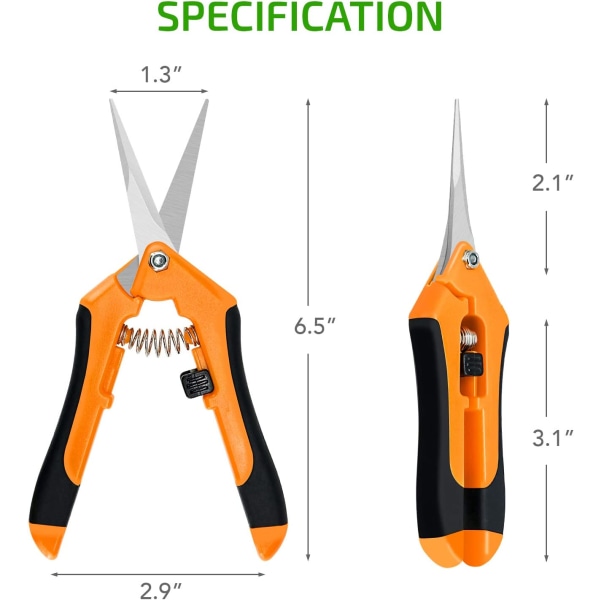 6,5 tommer havesaks håndbeskærer beskæringssaks med lige rustfrit stålblad orange 1-pakke