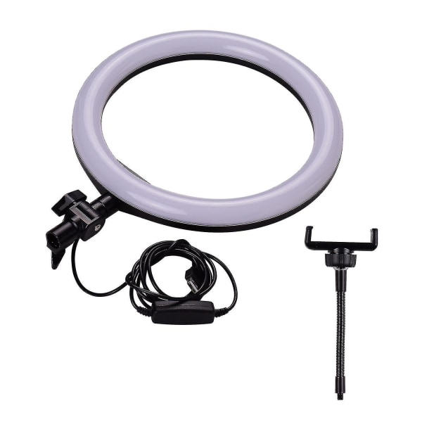 26cm/10 tommer LED ringlys fotolyslampe 3 lystilstande justerbar lysstyrke USB-drevet med fleksibel telefonholder til YouTube Live Vid