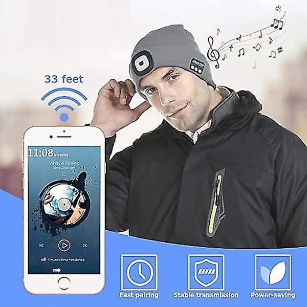 Led-valolla varustettu pipo, USB-ladattava handsfree 4 Led-otsalamppuhattu, unisex talvi lämmin neulottu yöhattu (camouflage)