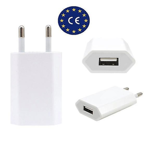 USB-lader kompatibel med iPhone / Samsung 5V / 1A og andre Hvit