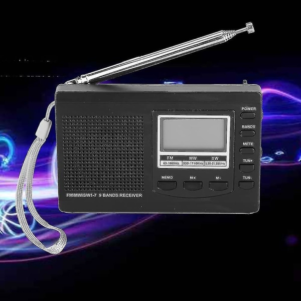 Bærbare miniradioer Fm/mw/sw-mottaker med digital vekkerklokke Fm Rad