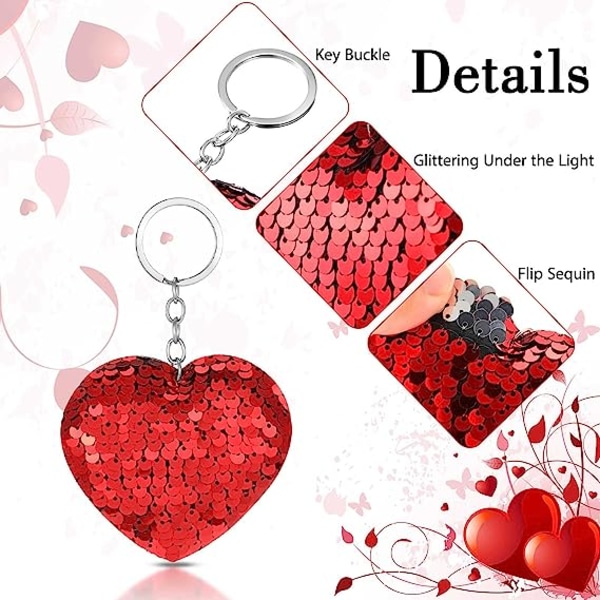 20 stk. Valentinsdag Flip Sequin Nøglering Hjerte Nøglering Nøgle Chai
