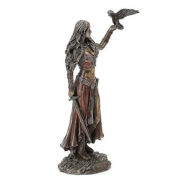 Resin Statuer Morrigan Den Keltiske Krigsgudinde Med Krage & Sværd Bronze