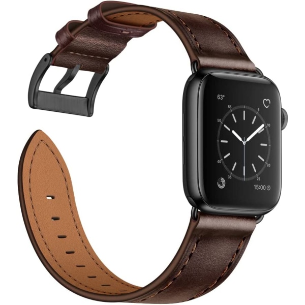 Kompatibel med Apple Watch Band 45 mm 44 mm 42 mm, ekte Lea
