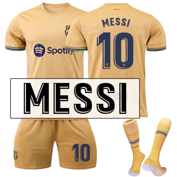 22-23 Messi 10 FC Barcelona fodboldtrøje T-shirt sæt til børn 18（100-110cm)