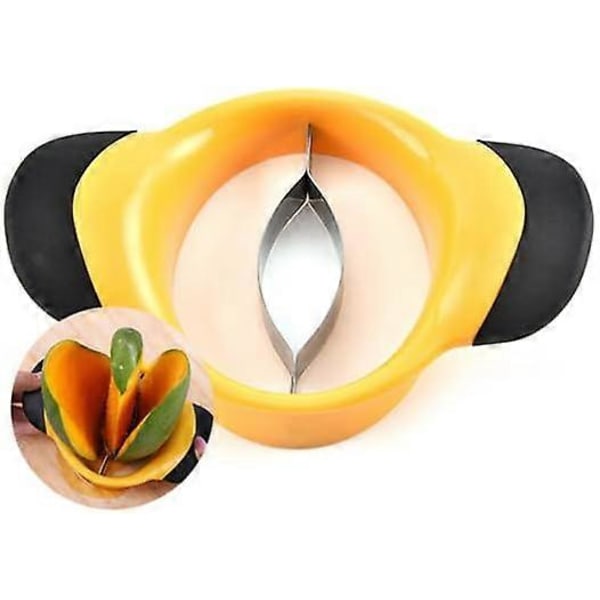 Mango Splitter, Mangokutter, Rustfritt Stål Mango Slicer, med Myke Håndtak, Bærbar, Gul