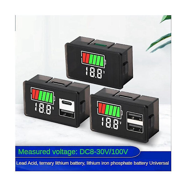 Batteriladningsnivåindikator Litiumbatterikapasitetsmåler Testdisplay Led Tester Voltmeter, Us