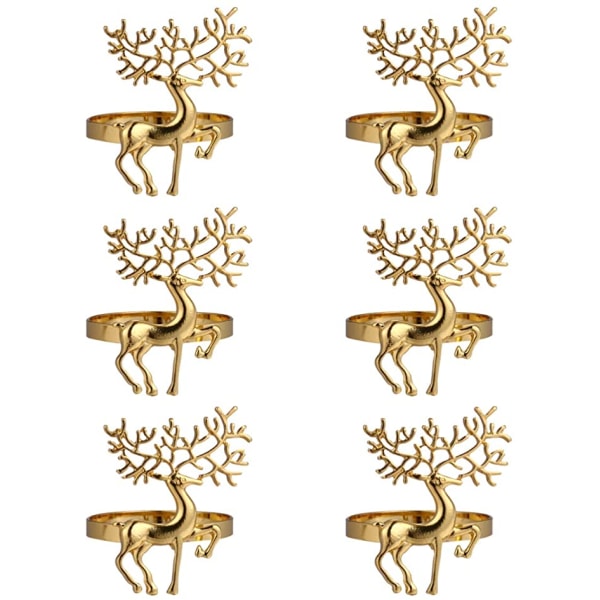 Et sæt 6-ringe servietter og julehjort (guld)