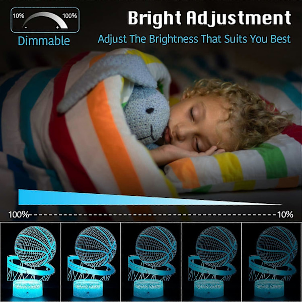 Basketboll Nattlampa, 3D Illusion LED-lampa, 16 Färger Dimbar med Fjärrkontroll Smart Touch, Bästa Jul- och Födelsedagspresent för 3, 4, 5, 6, 7, 8 År