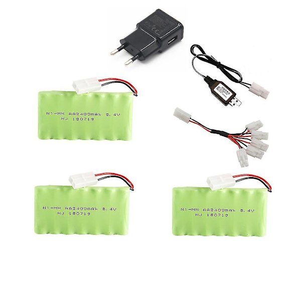 8.4v 2400mah Ni-mh Batteri + 8.4v Usb Oplader Sæt Til Rc Legetøjsbil Båd Tank Tog Pistol Del Nimh Aa 8.4v Genopladeligt Batteripakke