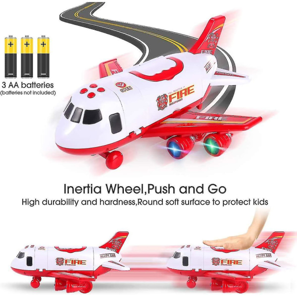 Lentokonepeli, Inertiapyörälentokone ja opettavaisia ​​leluja ajoneuvoille, 1 iso lentokone, 4 autoa lahjaseos lapsipoikatytölle (palomies ja punainen)