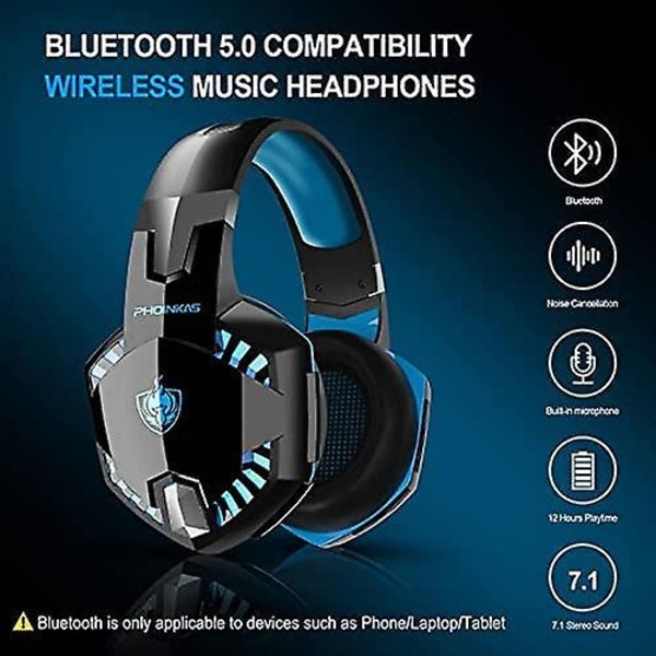 Bluetooth trådløs hovedtelefon med mikrofon, ps4 gaming headset til pc, Xbox One, Ps5 Blue