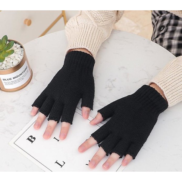 2 par fingerløse hansker halvfinger votter vinter ensfarget strikkede skrivehansker for gutter og jenter