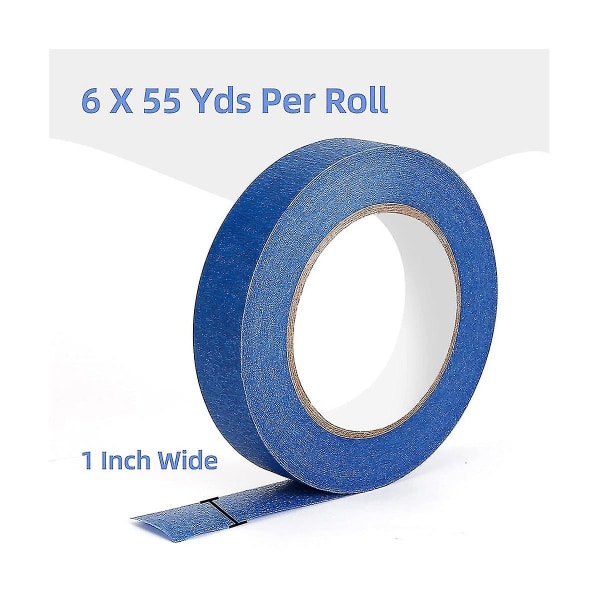 Blue Painters Tape - 6 Pack X 1 Inch X 55 Yards, Crepe Paper Masking Tape, Paint Tape til vægsmerte