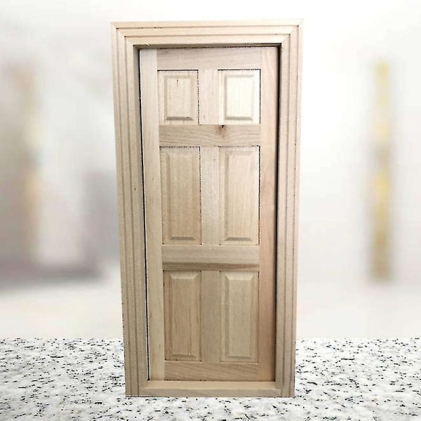 DIY Miniature Dør i Massivt Træ - Hvid Umalet med Linjer til Minihus Dekoration