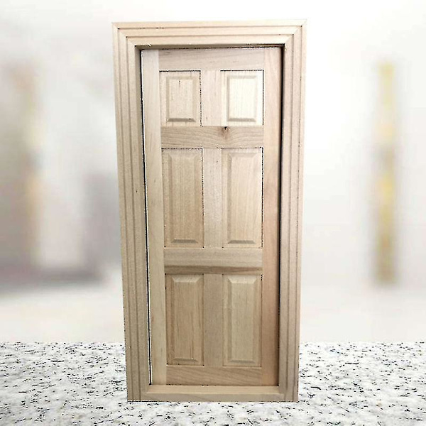 DIY Miniatyr Dør i Massivt Tre, Hvit Blank Med Linjer, Til Minihusdekorasjon
