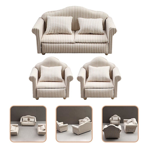 3 stk. Miniature sofa til dukkehus - Miniature sofa model - Miniature sofa pude