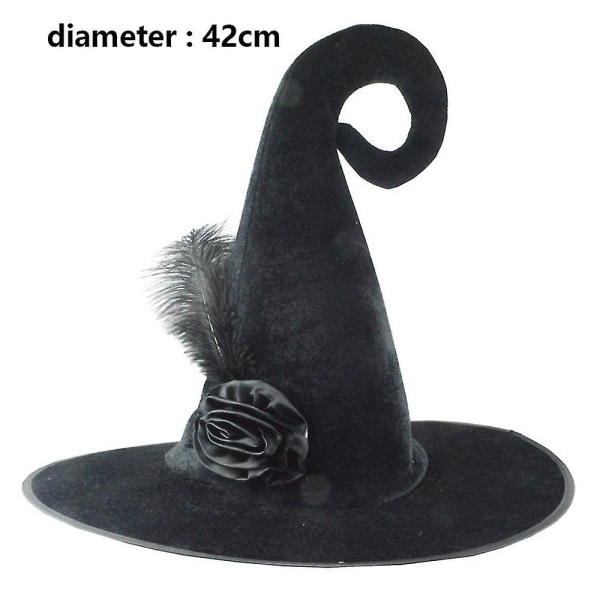 Sort Flanel Rose Hat Dans Party Performance Hat Halloween Magic Hat Heks Hat