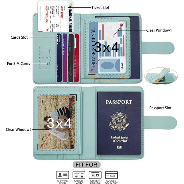 Passholder, kortspor for passholder, søtt passdeksel for kvinner/menn, vanntett Rfid-blokkerende reiselommebok (akvagrønn ny)