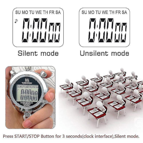 Stopur Metal Stopur Timer Med Baggrundsbelysning 1/100 Sekunders Præcision 2 Omløbshuk Digital Stopur