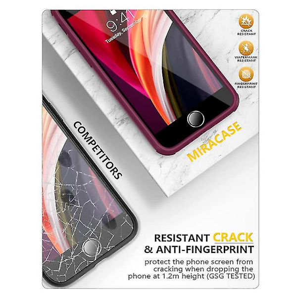 Iphone Se Fodral, Iphone 8 Fodral [inbyggt Glasskärmsskydd] Militärklass Full Body 360 Stöttålig Snygg Bumper Transparent Baksida Fodral (plommon)
