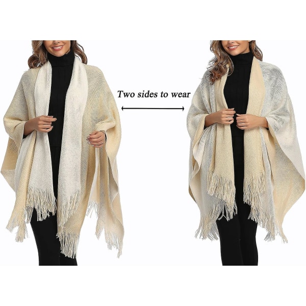 Plus Size Färgblock Sjal Wrap Lång Öppen Framtill Vinter Tröja