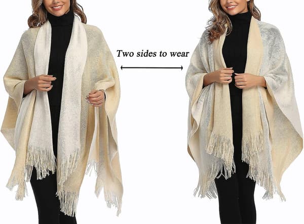 Plus Size Farveblok Sjal Wrap Lang Åben Front Vinter Sweater