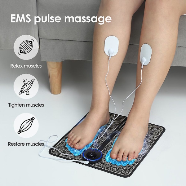Elektrisk Ems Ben Fot Massager Pad med Elektrod Patch Smärta Slappna av Blodcirkulation Muskelstimulering Akupunkter Massagematta