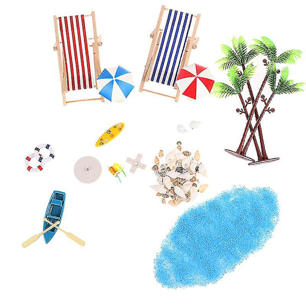 18 stk 1:12 dukkehus miniatyr solseng strandparasoll båtskallsett dekor