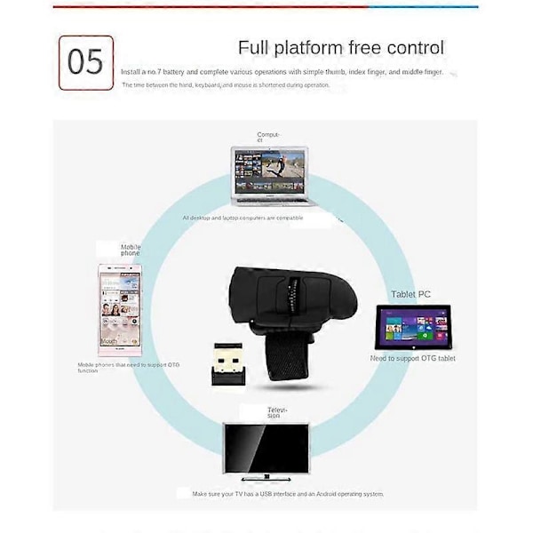 Mini 2.4G Trådløs Fingerringmus Ergonomisk Håndholdt Optisk Reisemus (Svart)