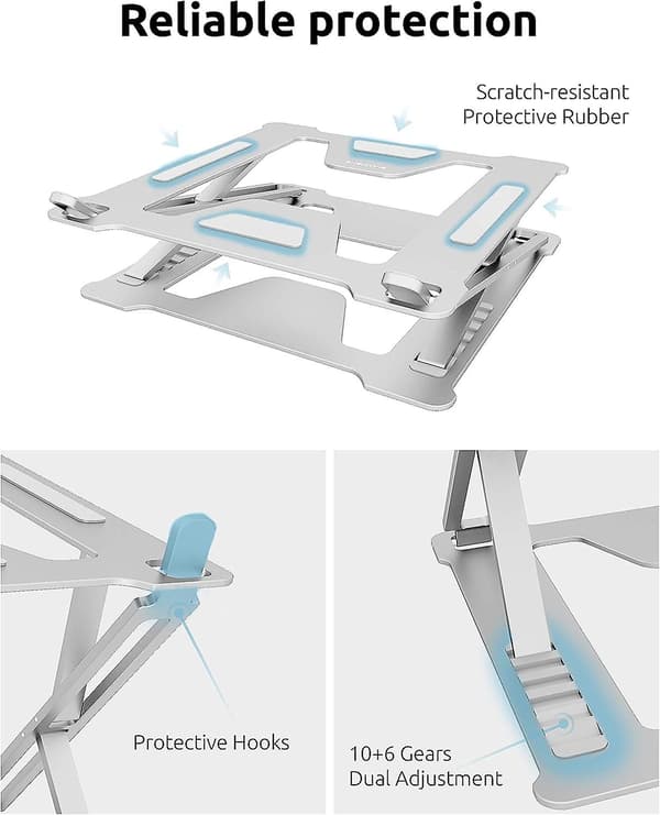 Bærbar computerstand - Letvægts og holdbart metaldesign - Aluminium sammenklappelig bærbar computerstand - Ergonomisk bærbar computerholder - Multivinkel notesbogsstander