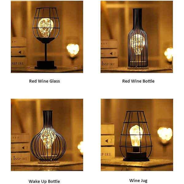 Dekorativ Bordlampe, Retro Bordlampe, Bur, Natlampe, Retro, Batteridrevet, Vinflaske Stil Soveværelses Bordlampe 1 stk