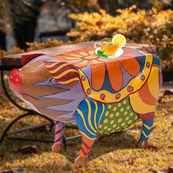 Fargerike folkekunst-dyrestatuer – gris, ku, hund, haneharpikspynt for dekorasjon av sidebord
