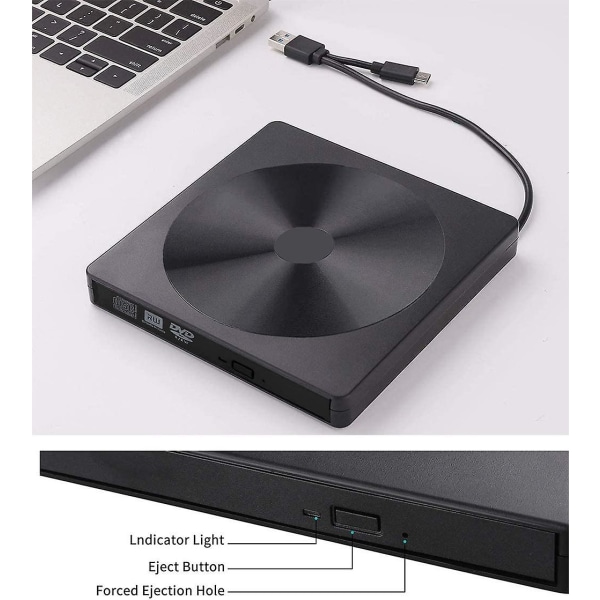 Extern Cd Dvd-enhet, Skrivare Typ C Usb 3.0 Cd Dvd Brännare Combo Hög Hastighet Återinspelare För Laptop Notebook Pc Stationär Dator
