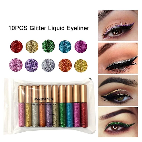 10 stk/sett Glitter Pigment Flytende Eyeliner Blyant Rask Tørk Ikke-Smuddende Kosmetikk Qinhai