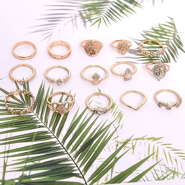 10 stk. Boheme Retro Vintage Krystal Led Knuckle Ring Sæt Fingerringe