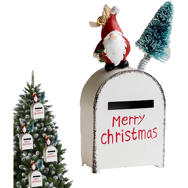 Joulupukin korttikotelo - maalaismainen kirjekuorilaatikko, metallinen korttikotelo kodin sisustukseen, pieni korttikotelo korttikuorille, syntymäpäivä, valmistujaiset (valkoinen) White