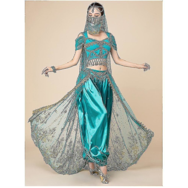 Prinsesse Jasmine Cosplay For Kvinder Indisk Mavedans Arabisk Prinsesse  Halloween Karneval kostumesæt Blue 7pcs XL b0ef | Blue 7pcs | XL | Fyndiq
