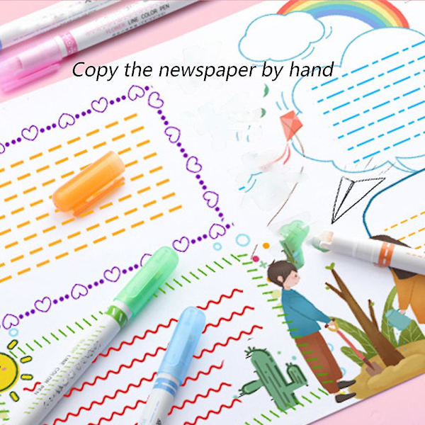 Kurve highlighter pennsett, 6 stk Flownwing flair penner med 6 forskjellige kurveformede fine tupper, fargede kurvepenner håndverkspenner for utklippsbok Journaling Su