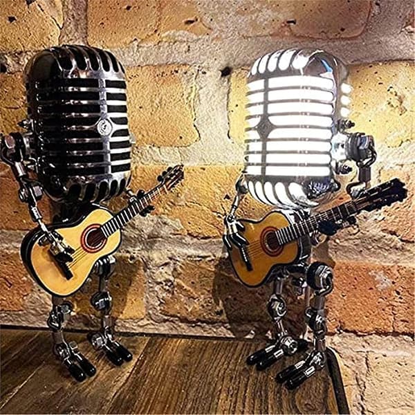 Mikrofonrobotgitarrlampa, retro cool söt rolig steampunk